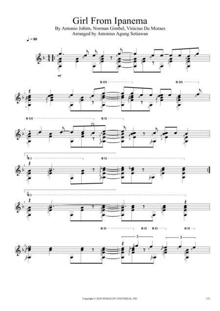 Girl From Ipanema Solo Guitar Score Sheet Music