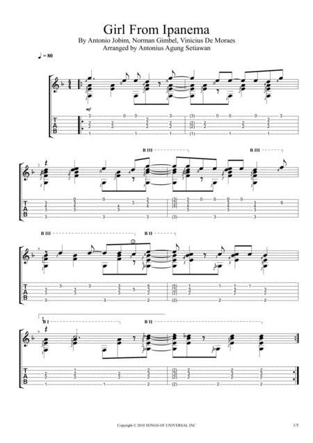 Girl From Ipanema Solo Guitar Tablature Sheet Music