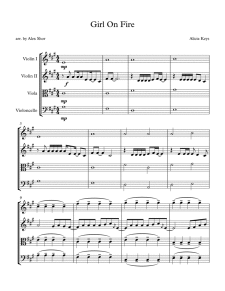 Girl On Fire For String Quartet Sheet Music