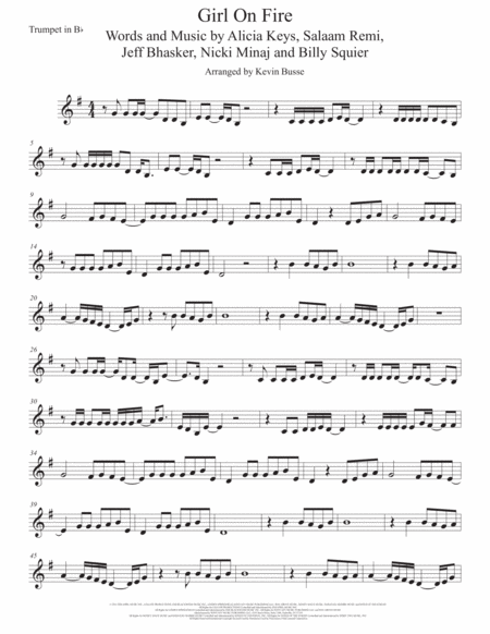 Girl On Fire Trumpet Sheet Music