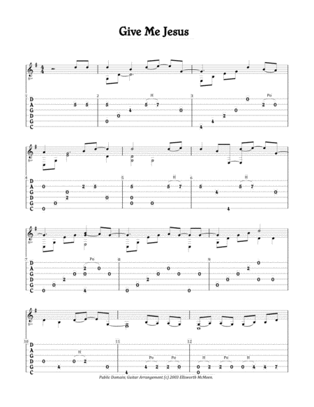 Free Sheet Music Give Me Jesus For Fingerstyle Guitar Tuned Cgdgad