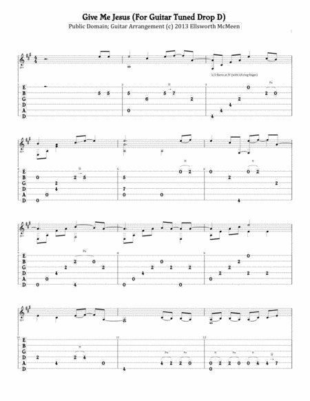 Give Me Jesus For Fingerstyle Guitar Tuned Drop D Sheet Music