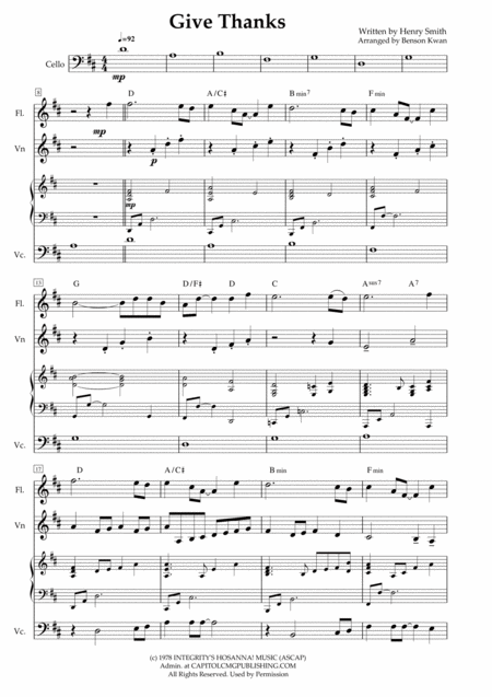 Free Sheet Music Give Thanks Arranged For Flute Violin Piano And Cello