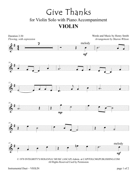 Give Thanks For Violin Solo With Piano Accompaniment Thanksgiving Sheet Music