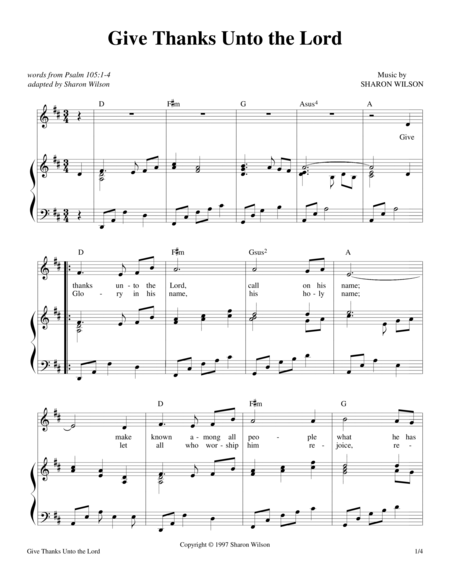 Free Sheet Music Give Thanks Unto The Lord Psalm 105