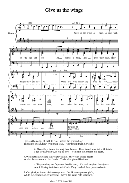 Give Us The Wings A New Tune To A Wonderful Isaac Watts Hymn Sheet Music