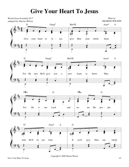 Free Sheet Music Give Your Heart To Jesus Jeremiah 24 7