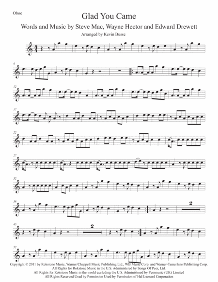 Glad You Came Easy Key Of C Oboe Sheet Music