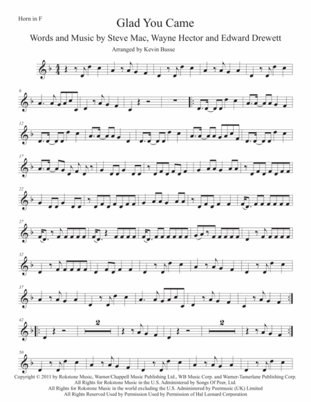 Free Sheet Music Glad You Came Original Key Horn In F