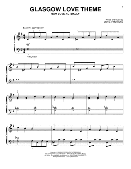 Free Sheet Music Glasgow Love Theme From Love Actually