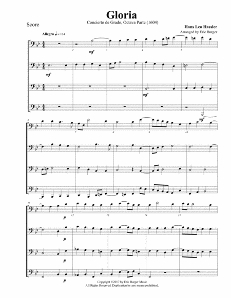 Free Sheet Music Gloria For Trombone Or Low Brass Quartet