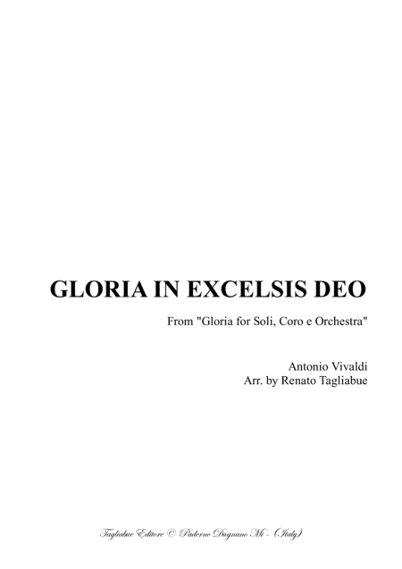 Gloria In Excelsis Deo From Gloria Rv 589 Vivaldi For Satb Choir And Piano Organ Sheet Music