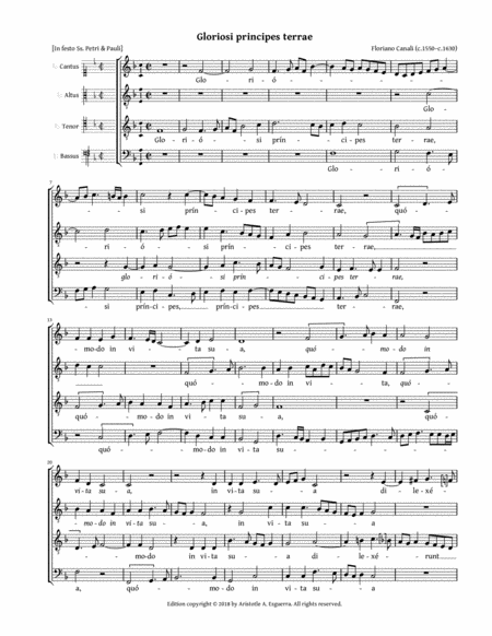 Free Sheet Music Gloriosi Principes Terrae Canali Atbb