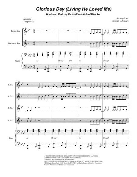 Glorious Day Living He Loved Me For Saxophone Quartet Sheet Music