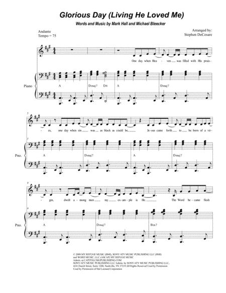 Glorious Day Living He Loved Me For Vocal Solo Sheet Music