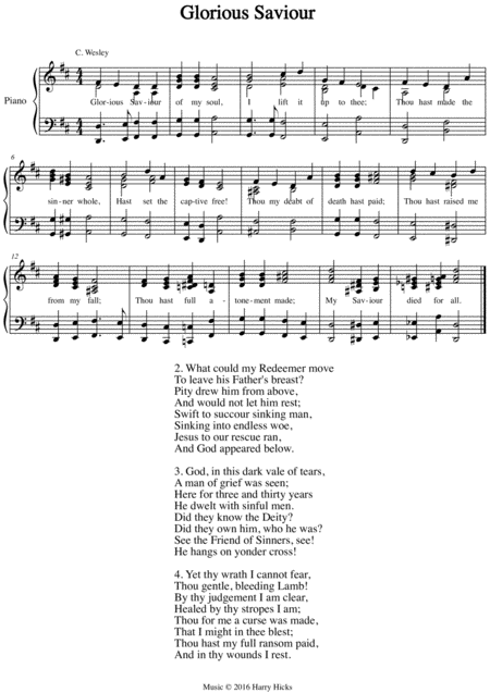 Glorious Saviour A New Tune To A Wonderful Wesley Hymn Sheet Music