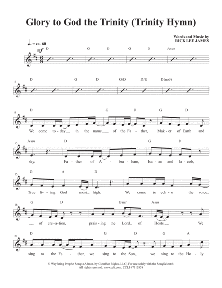 Free Sheet Music Glory To God The Trinity Trinity Hymn