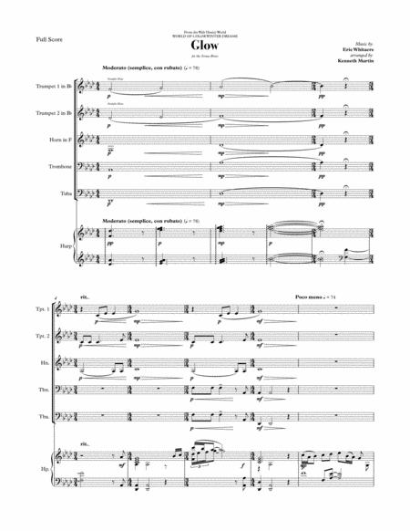 Glow Eric Whitacre Brass Quintet Keyboard Sheet Music