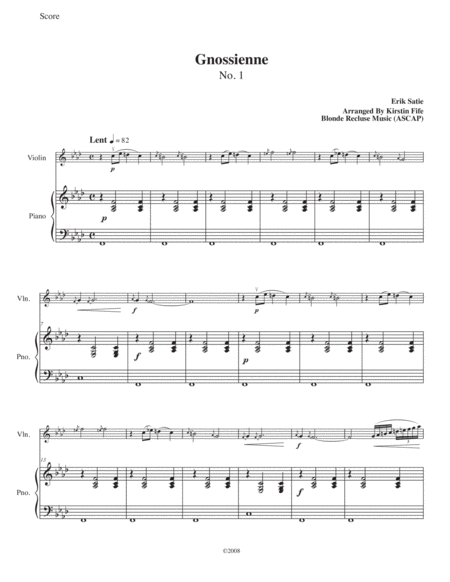 Free Sheet Music Gnossienne No 1