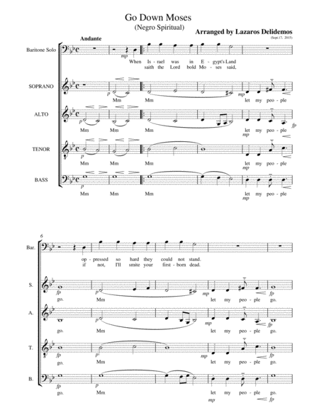 Go Down Moses Negro Spiritual Sheet Music