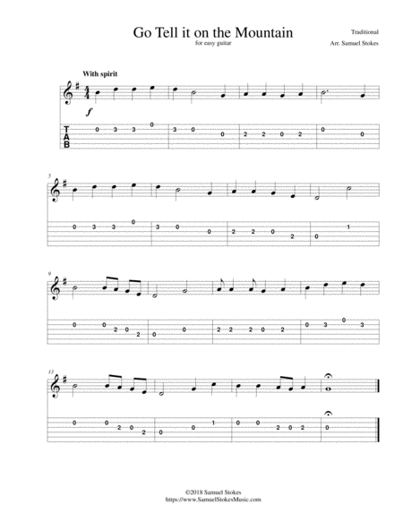 Go Tell It On The Mountain For Easy Guitar With Tab Sheet Music