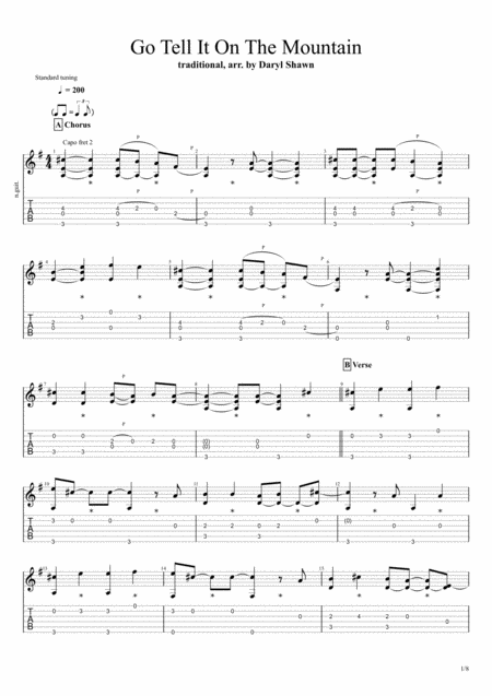 Go Tell It On The Mountain For Solo Fingerstyle Guitar Sheet Music