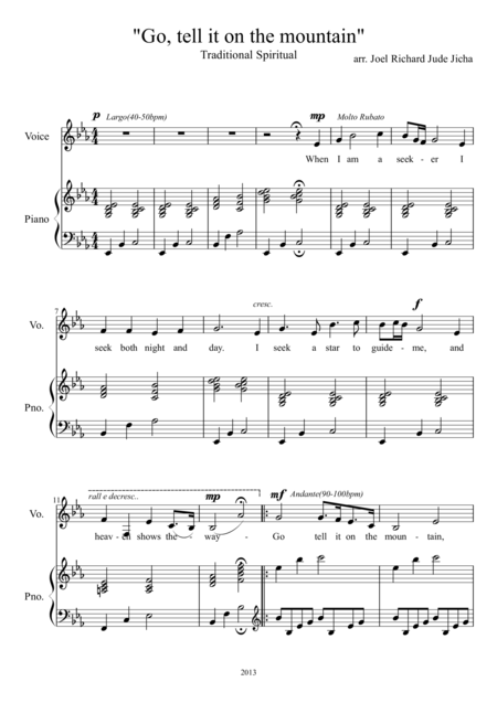 Free Sheet Music Go Tell It On The Mountain Low Voice Piano