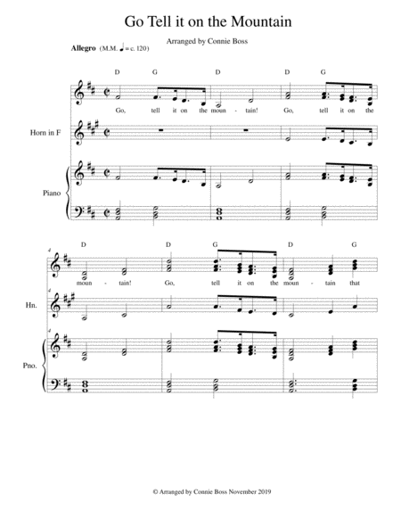 Go Tell It On The Mountain Vocal Trio French Horn And Piano Sheet Music