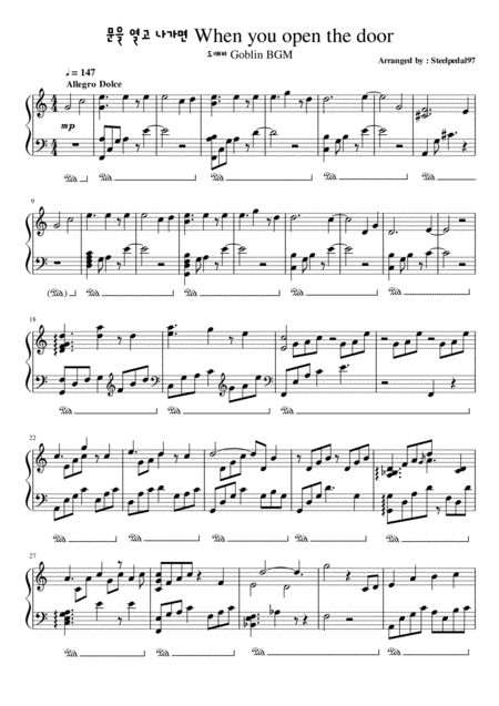 Goblin Bgm When You Open The Door Piano Cover Sheet Music