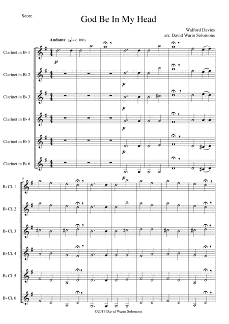 Free Sheet Music God Be In My Head For 6 Clarinets