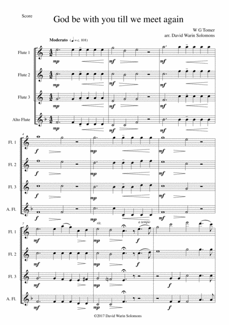 God Be With You Till We Meet Again For Flute Quartet Sheet Music