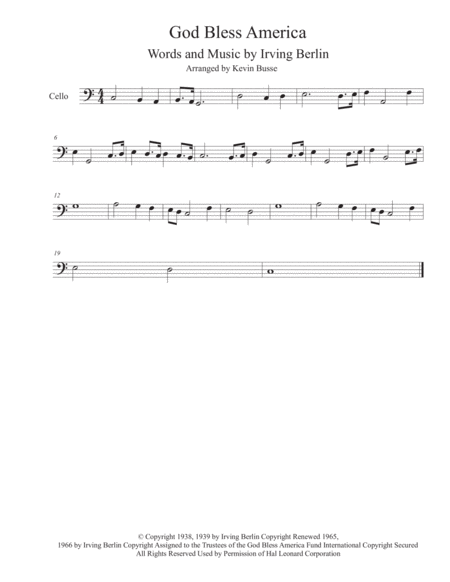 God Bless America Cello Sheet Music