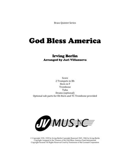 Free Sheet Music God Bless America For Brass Quintet With Optional Drums