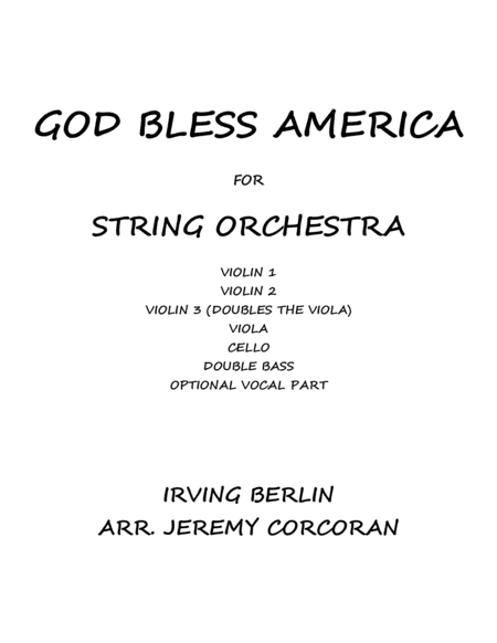 God Bless America For String Quintet Orchestra Sheet Music