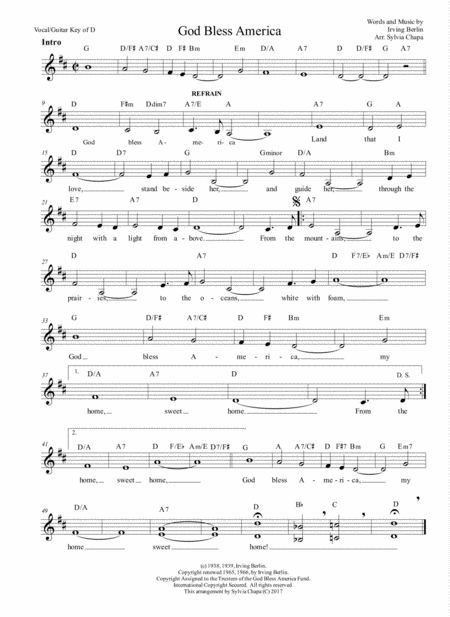 God Bless America Guitar Vocal Arranged By Sylvia Chapa Sheet Music