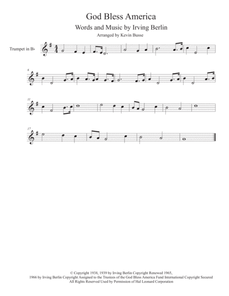 God Bless America Trumpet Sheet Music