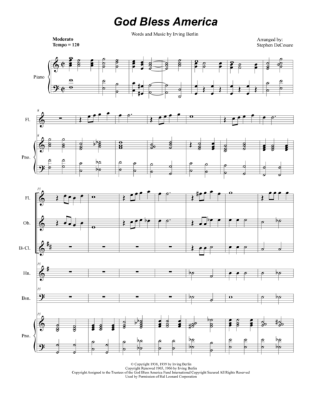 Free Sheet Music God Bless America Woodwind Quintet