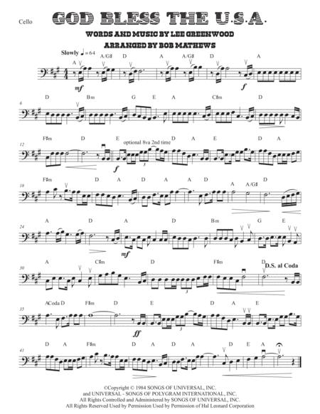 God Bless The U A For Cello Solo Sheet Music