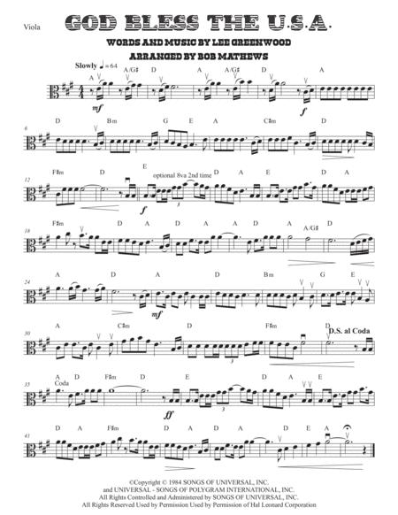 Free Sheet Music God Bless The U A For Viola Solo