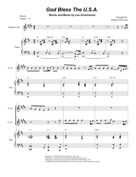 God Bless The Us A Duet For Soprano And Alto Saxophone Sheet Music