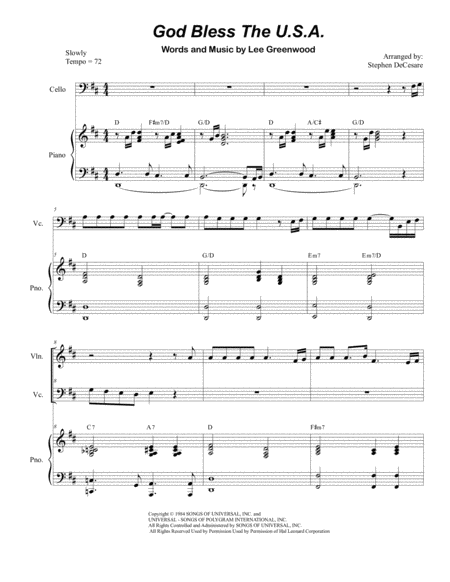 Free Sheet Music God Bless The Us A Duet For Violin And Cello