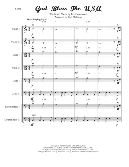 God Bless The Us A For Strings Sheet Music