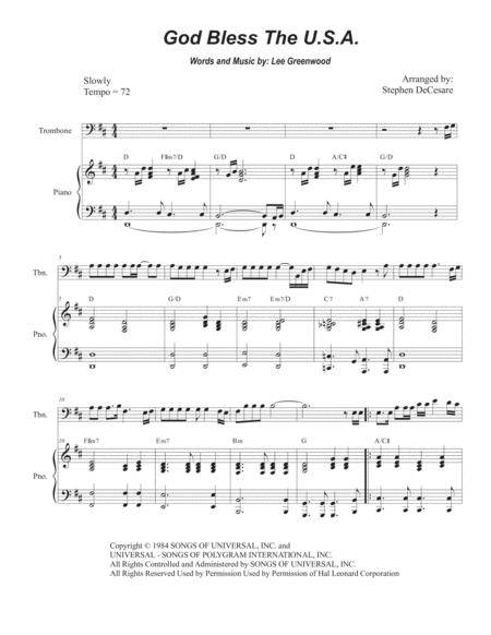 Free Sheet Music God Bless The Us A For Trombone Solo And Piano