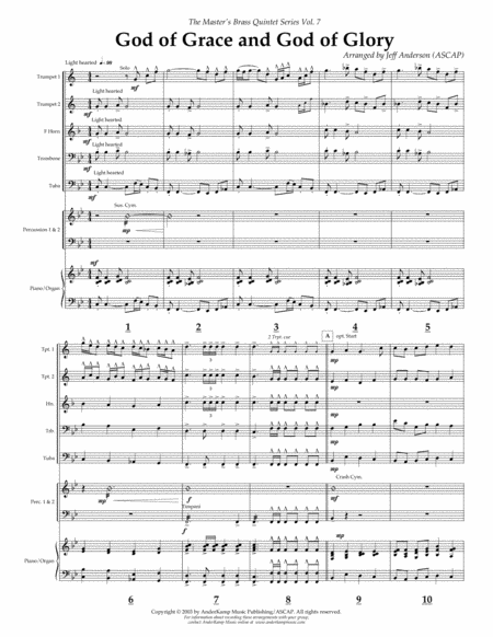 God Of Grace And God Of Glory For Brass Quintet Sheet Music