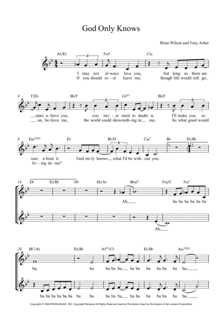 Free Sheet Music God Only Knows Lead Sheet For Singalongs