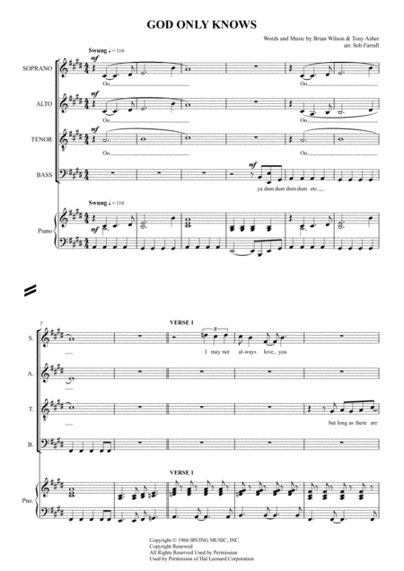 Free Sheet Music God Only Knows Satb