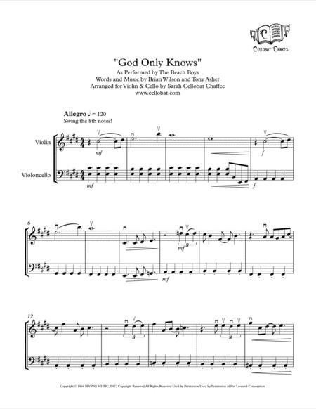 God Only Knows Violin Cello Duet Beach Boys Arr Cellobat Sheet Music