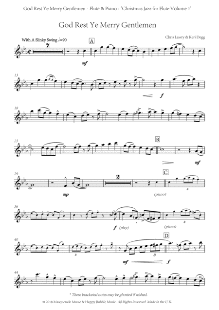 God Rest Ye Merry Gentlemen A Funky Jazz Arrangement For Flute In C And Piano Includes Access To Free Demo And Backing Tracks See Product Details Afte Sheet Music
