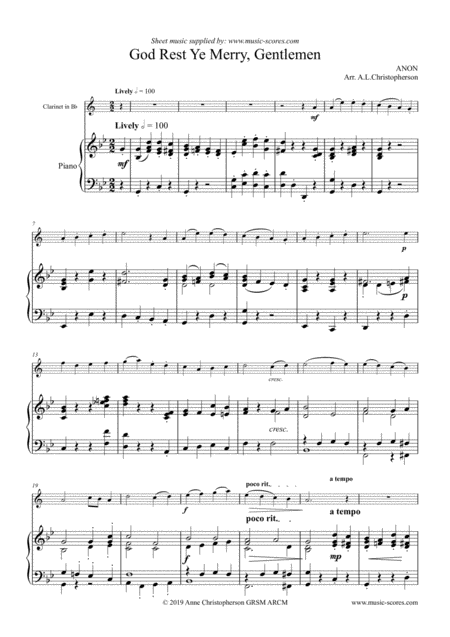 God Rest Ye Merry Gentlemen Clarinet And Piano Sheet Music