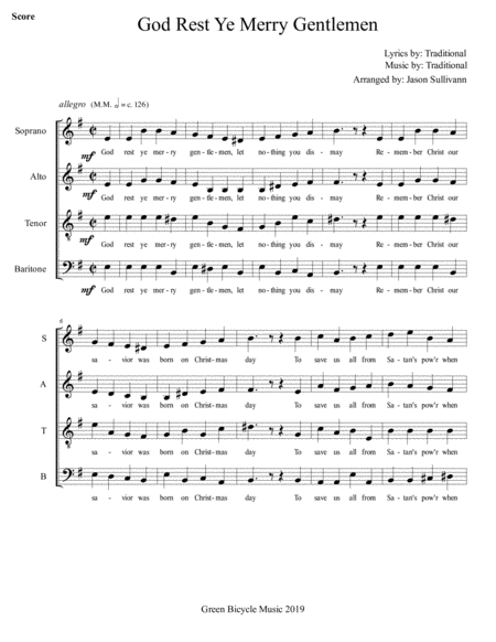 Free Sheet Music God Rest Ye Merry Gentlemen Encore Version For Satb